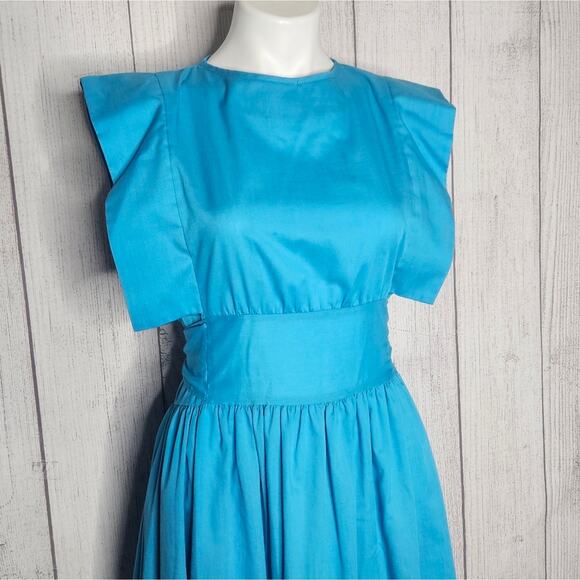 VTG Bright Blue Pinafore Fit & Flare Midi Dress - Picture 2 of 5